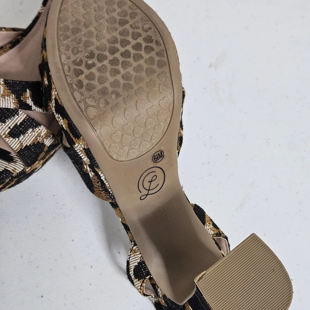 Chinese Laundry Thorie Sandals Womens 6.5‎ Brown Leopard Platform Block Heel